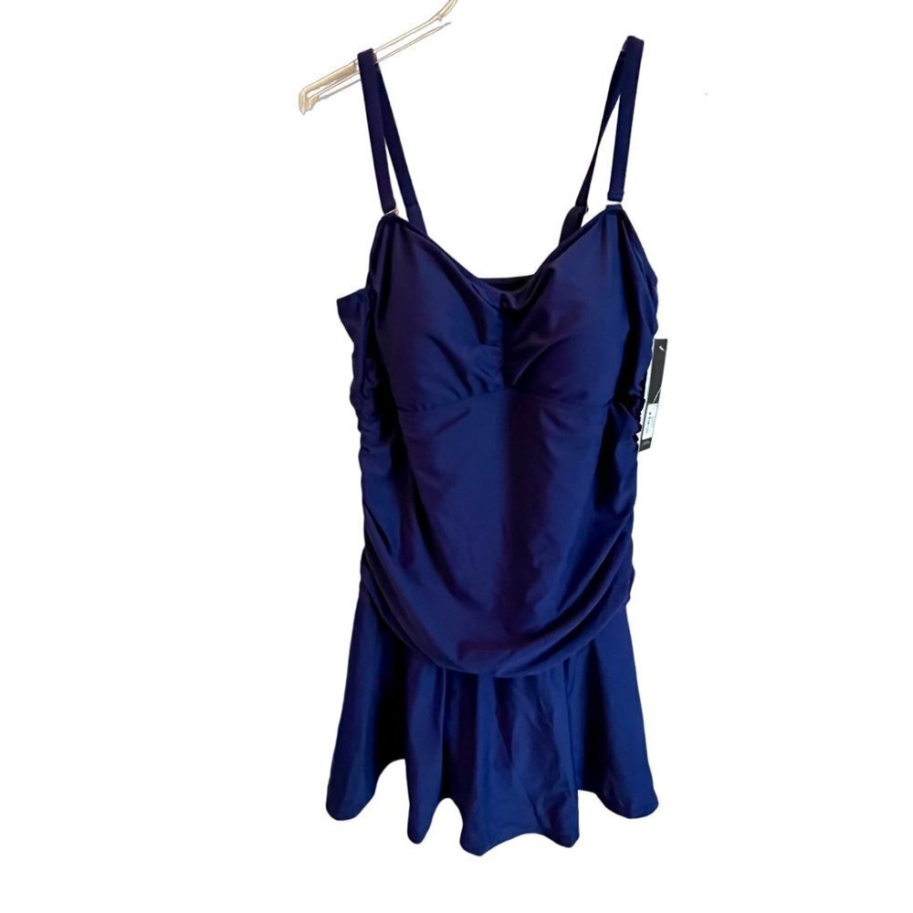 Nicole Miller 1 Piece Bandeau Swimdress Swimsuit with Skirt Navy Size 3X NEW NWT